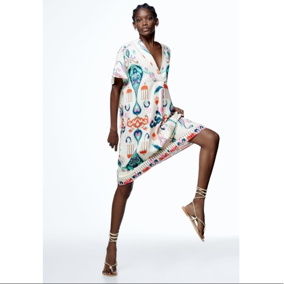 NWT Zara Printed Linen Blend Tunic Dress - Picture 8 of 9